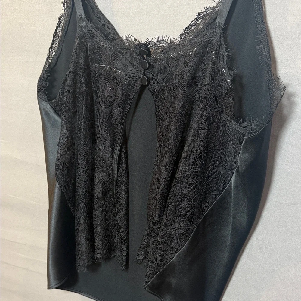 Victoria’s Secret Black Satin Lace Chain Strap Cami Tank Top Size L‎
